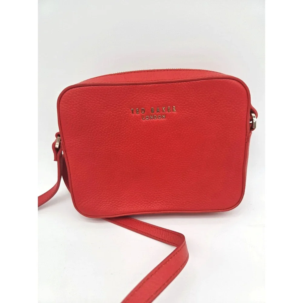 Ted Baker Red Soft Grain Branded Camera Bag NEW Crossbody Soft Leather